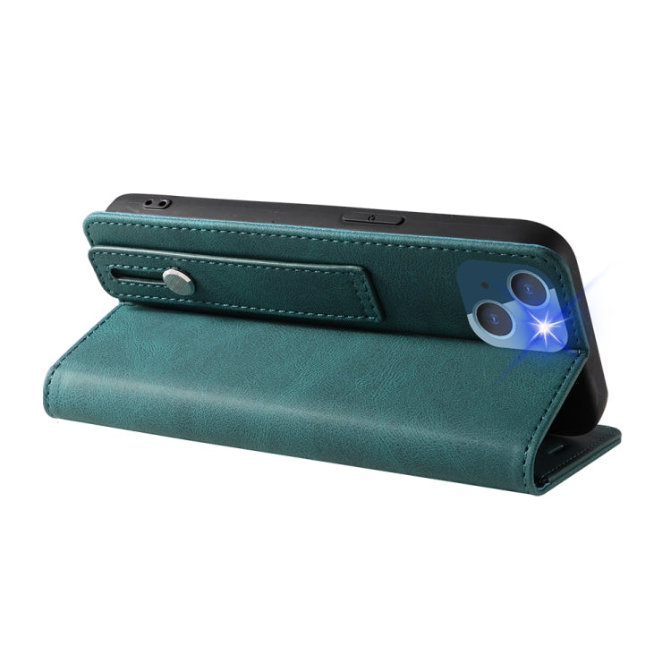 For iPhone 14 Wristband Magnetic Leather Phone Case