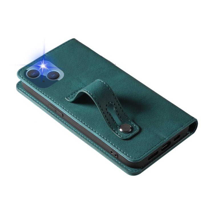For iPhone 14 Wristband Magnetic Leather Phone Case
