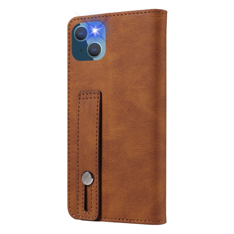 For iPhone 14 Wristband Magnetic Leather Phone Case