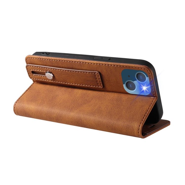 For iPhone 14 Wristband Magnetic Leather Phone Case