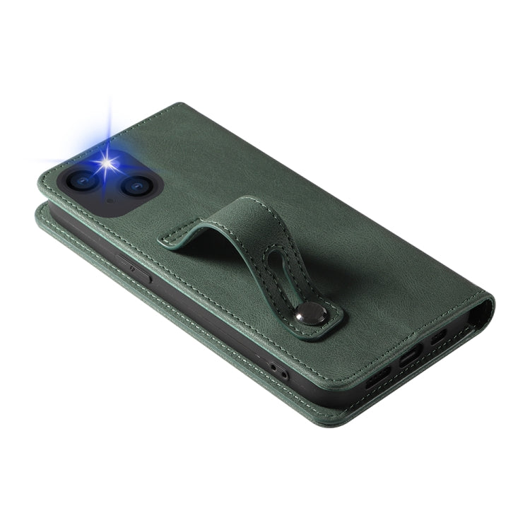 For iPhone 14 Plus Wristband Magnetic Leather Phone Case