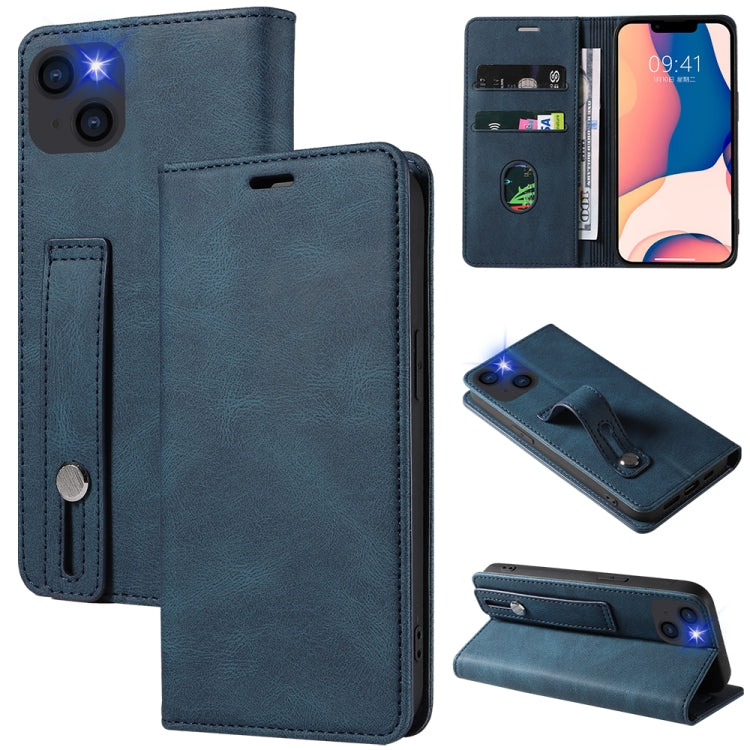 For iPhone 14 Plus Wristband Magnetic Leather Phone Case