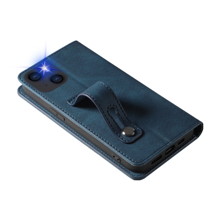 For iPhone 14 Plus Wristband Magnetic Leather Phone Case