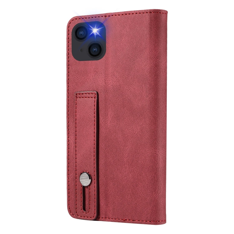 For iPhone 14 Plus Wristband Magnetic Leather Phone Case