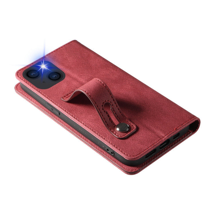 For iPhone 14 Plus Wristband Magnetic Leather Phone Case