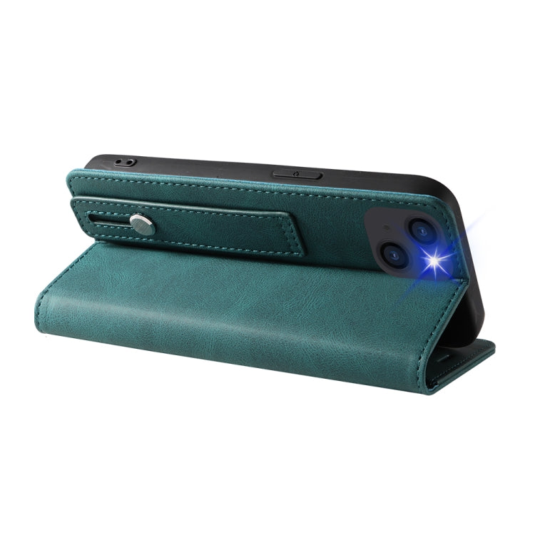 For iPhone 14 Plus Wristband Magnetic Leather Phone Case