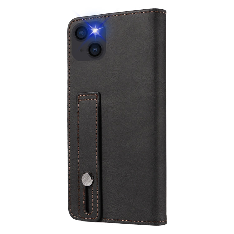 For iPhone 14 Plus Wristband Magnetic Leather Phone Case