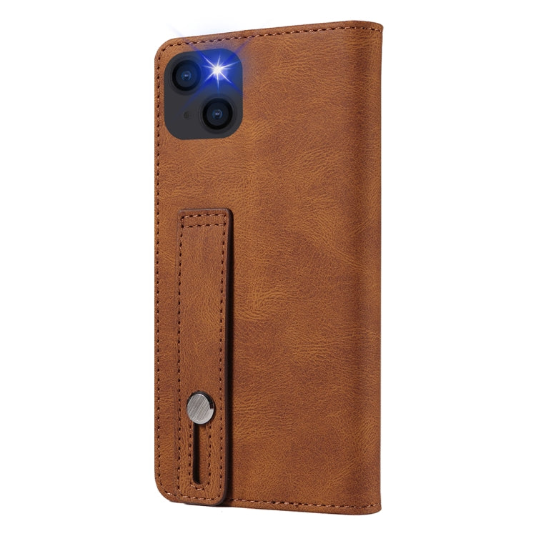 For iPhone 14 Plus Wristband Magnetic Leather Phone Case