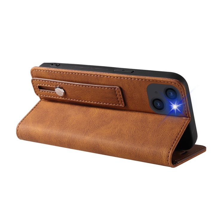 For iPhone 14 Plus Wristband Magnetic Leather Phone Case