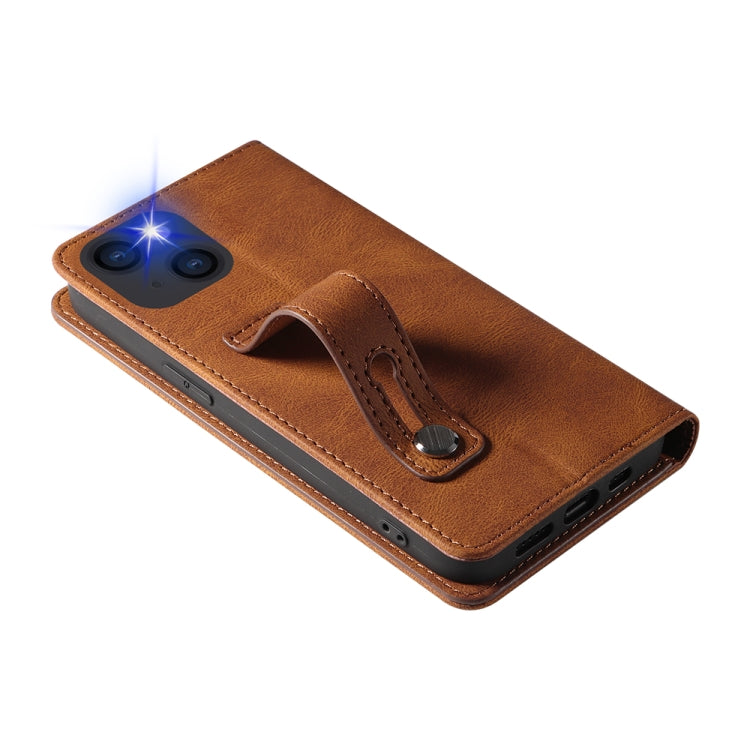 For iPhone 14 Plus Wristband Magnetic Leather Phone Case