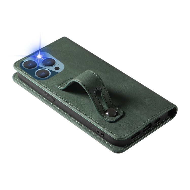 For iPhone 14 Pro Max Wristband Magnetic Leather Phone Case