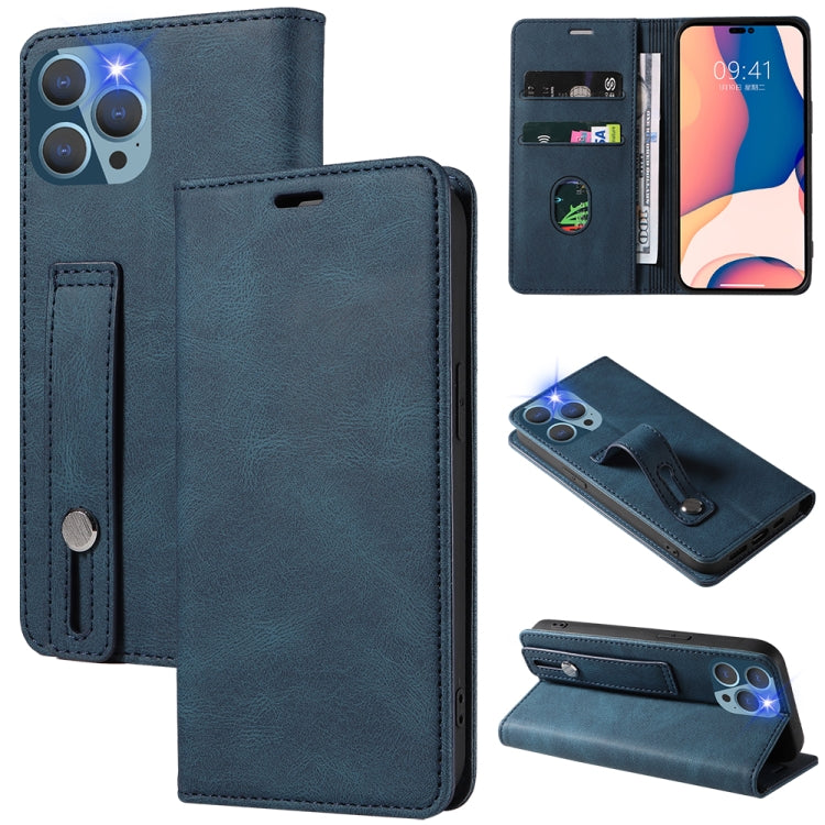 For iPhone 14 Pro Max Wristband Magnetic Leather Phone Case