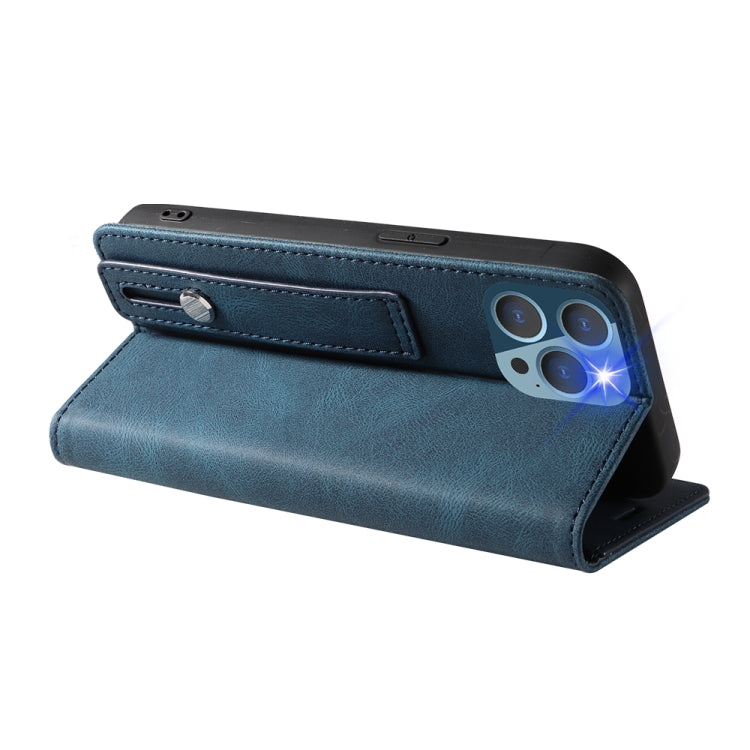 For iPhone 14 Pro Max Wristband Magnetic Leather Phone Case