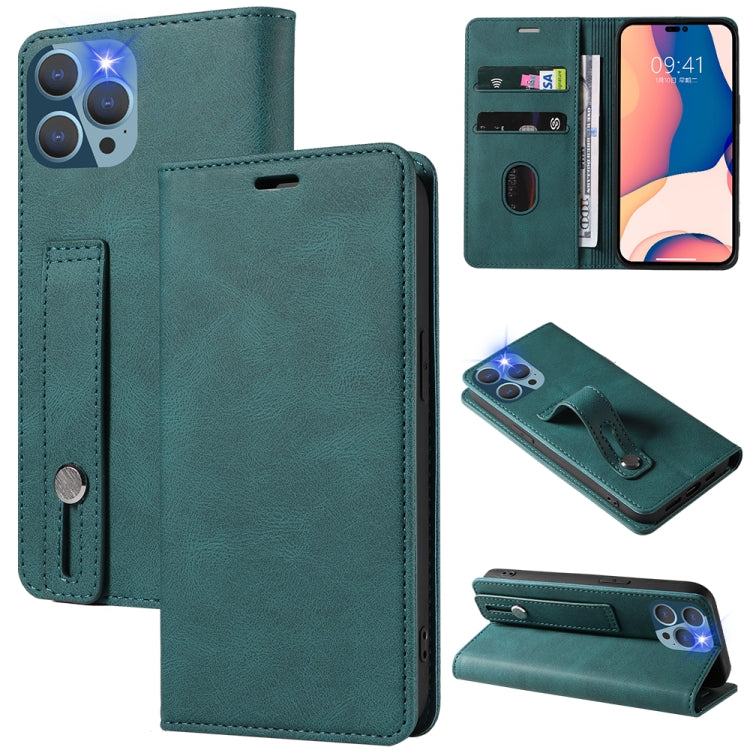 For iPhone 14 Pro Max Wristband Magnetic Leather Phone Case