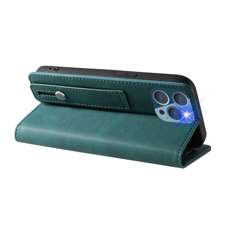 For iPhone 14 Pro Max Wristband Magnetic Leather Phone Case