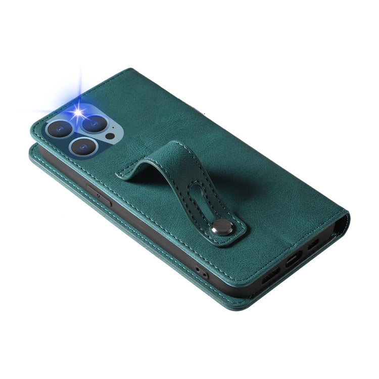 For iPhone 14 Pro Max Wristband Magnetic Leather Phone Case