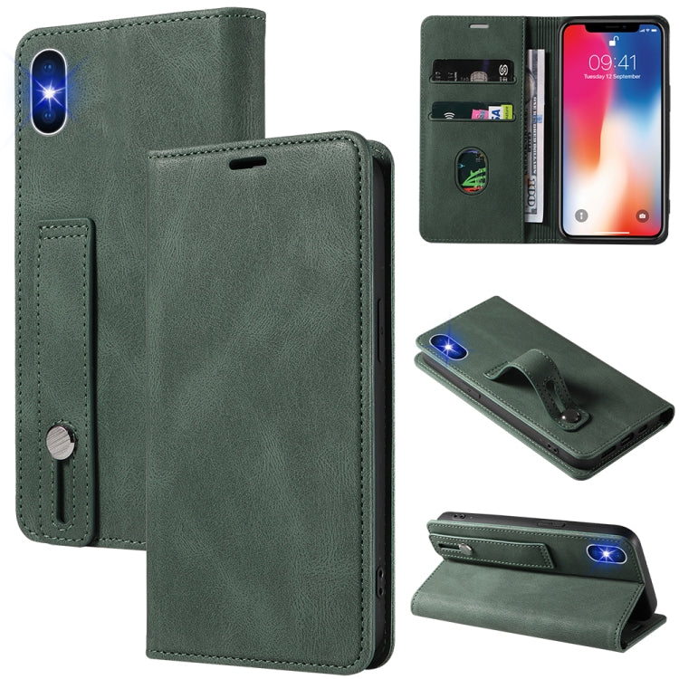 For iPhone X / XS Wristband Magnetic Leather Phone Case