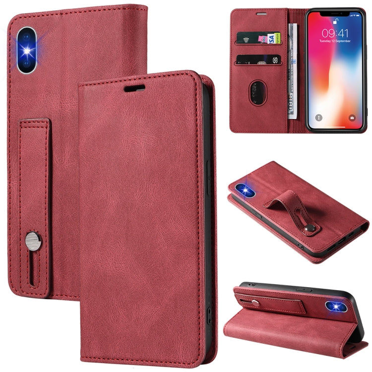 For iPhone X / XS Wristband Magnetic Leather Phone Case