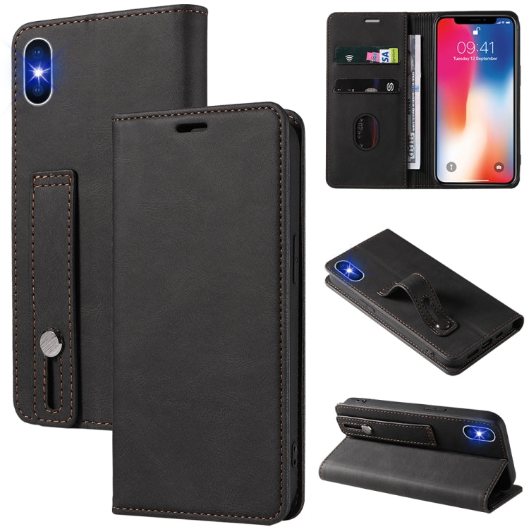 For iPhone X / XS Wristband Magnetic Leather Phone Case