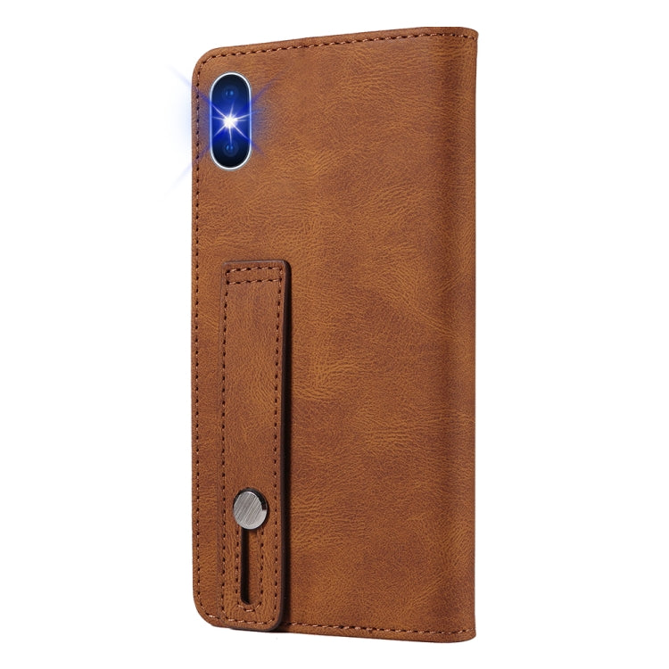 For iPhone X / XS Wristband Magnetic Leather Phone Case