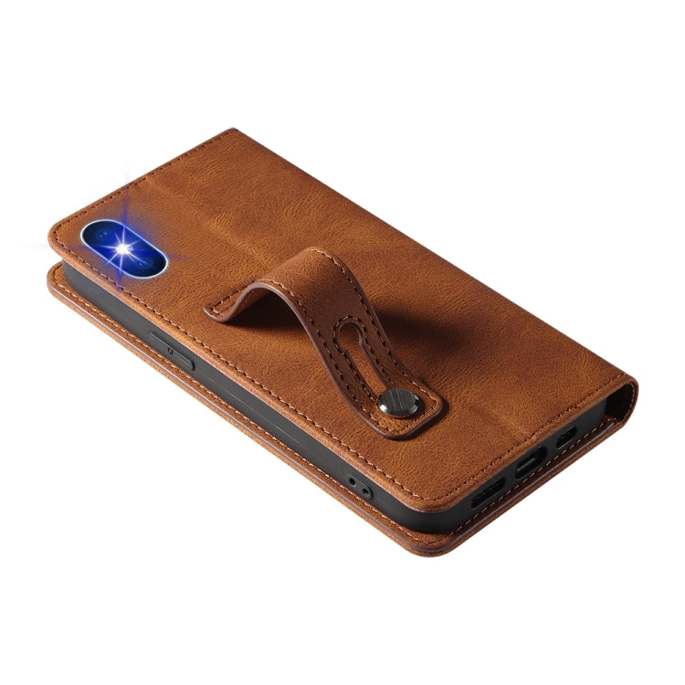 For iPhone X / XS Wristband Magnetic Leather Phone Case