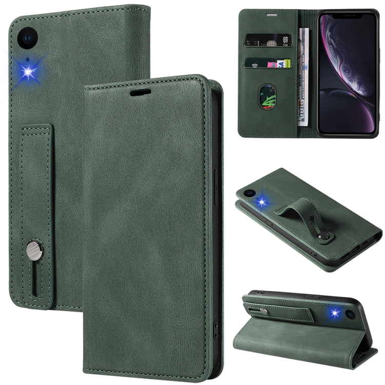 For iPhone XR Wristband Magnetic Leather Phone Case