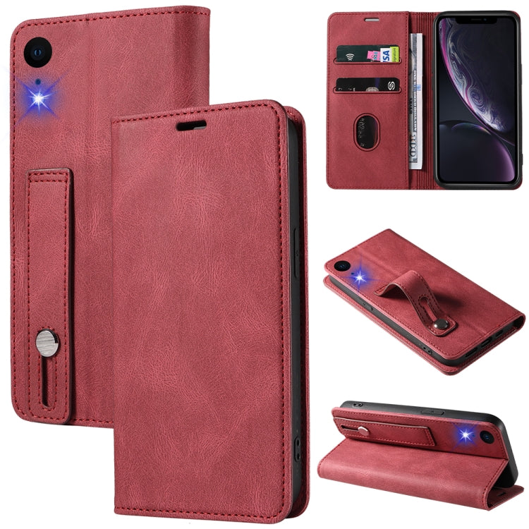For iPhone XR Wristband Magnetic Leather Phone Case