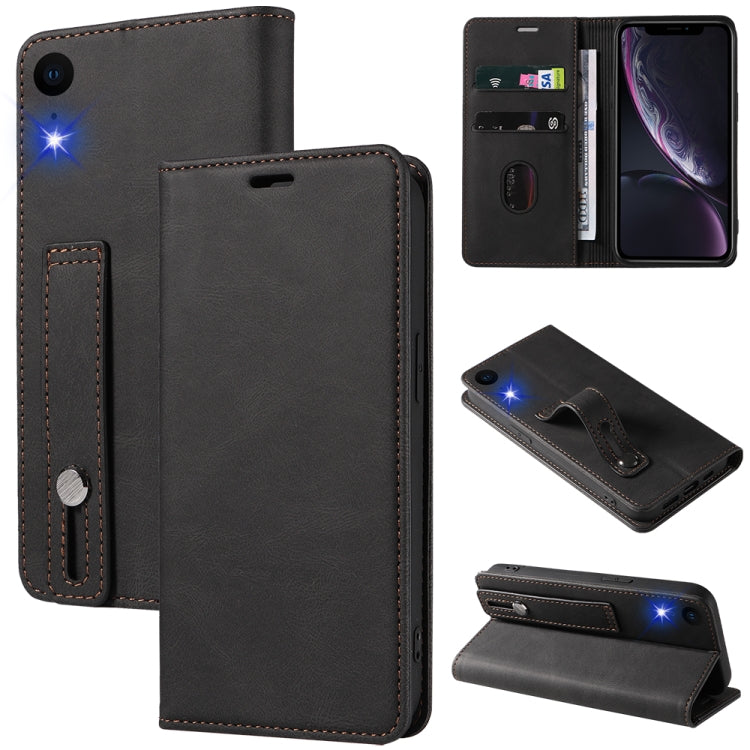 For iPhone XR Wristband Magnetic Leather Phone Case