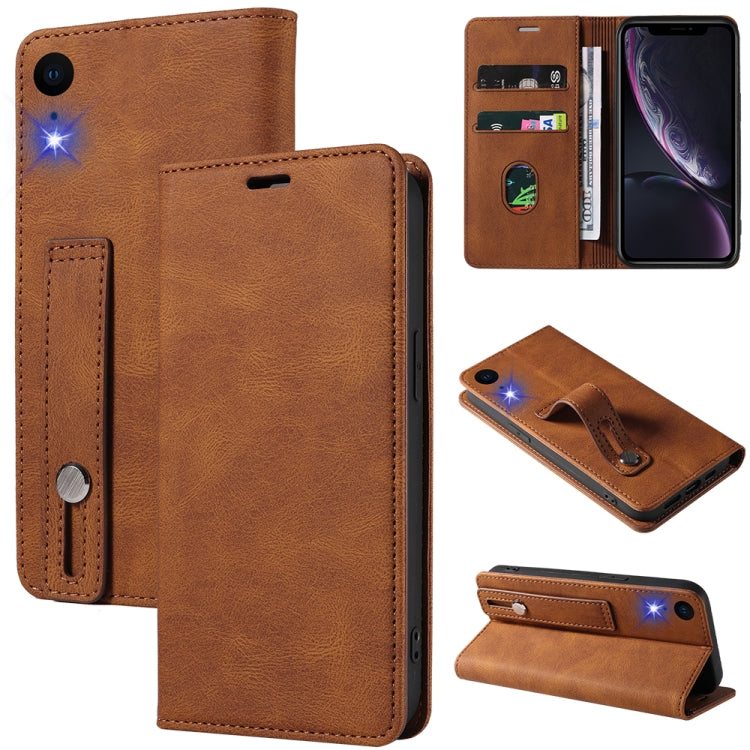 For iPhone XR Wristband Magnetic Leather Phone Case