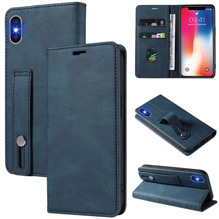 For iPhone XS Max Wristband Magnetic Leather Phone Case