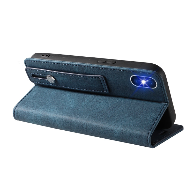 For iPhone XS Max Wristband Magnetic Leather Phone Case