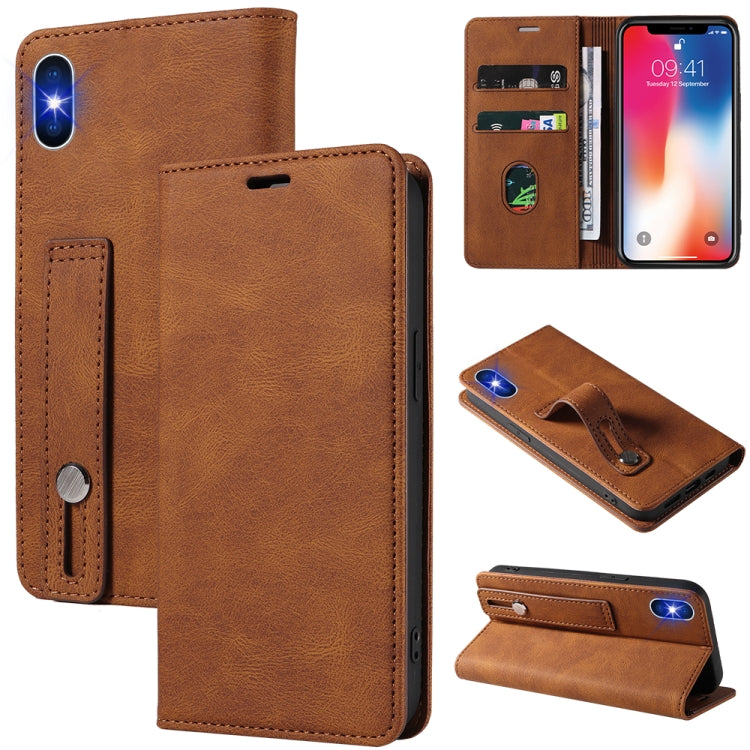 For iPhone XS Max Wristband Magnetic Leather Phone Case
