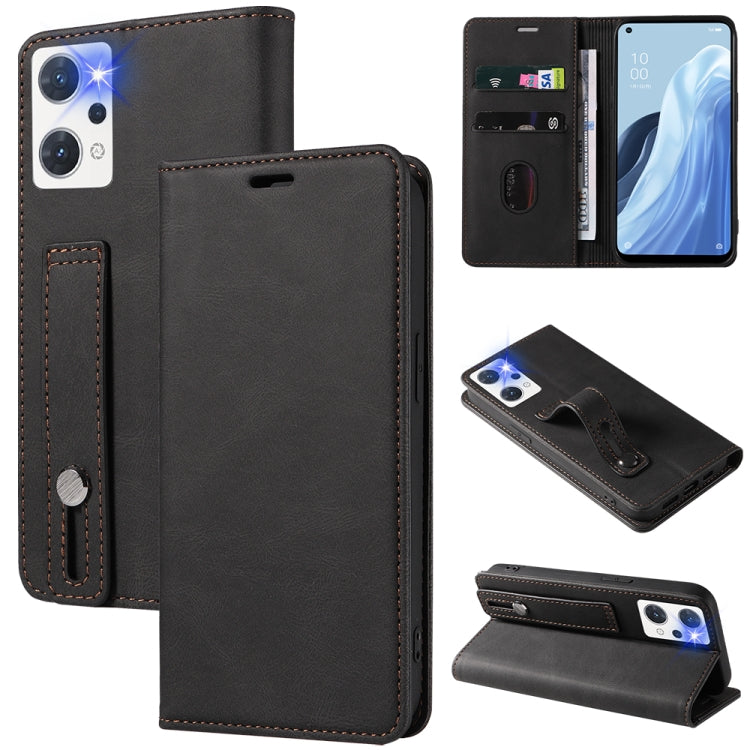 For OPPO Reno7 A Wristband Magnetic Leather Phone Case