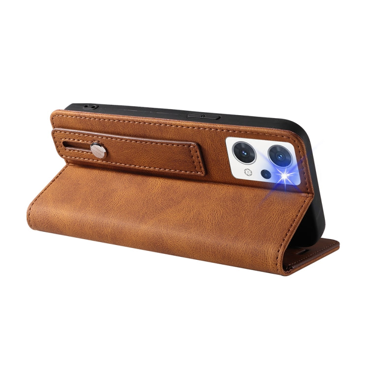 For OPPO Reno7 A Wristband Magnetic Leather Phone Case