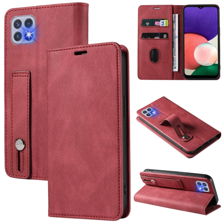 For Samsung Galaxy A22 4G Wristband Magnetic Leather Phone Case
