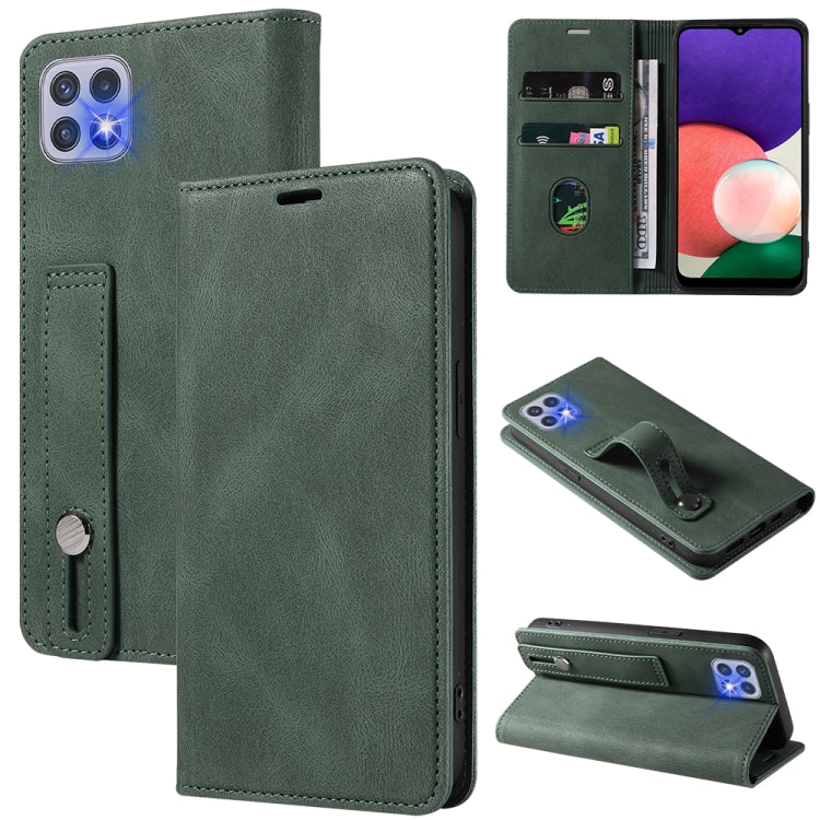 For Samsung Galaxy A22 5G Wristband Magnetic Leather Phone Case