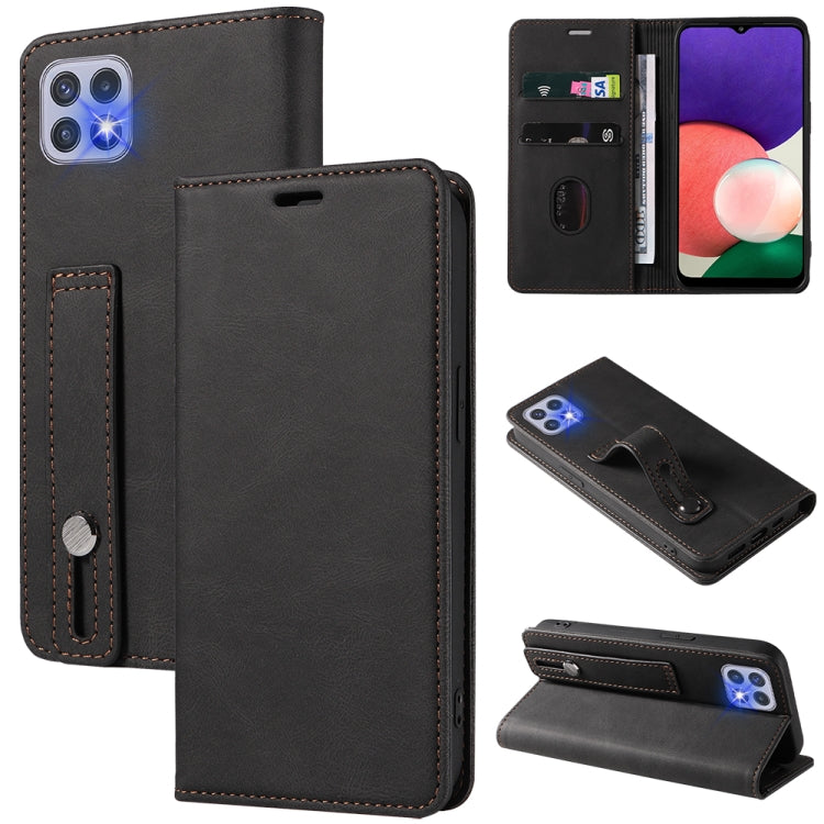 For Samsung Galaxy A22 5G Wristband Magnetic Leather Phone Case