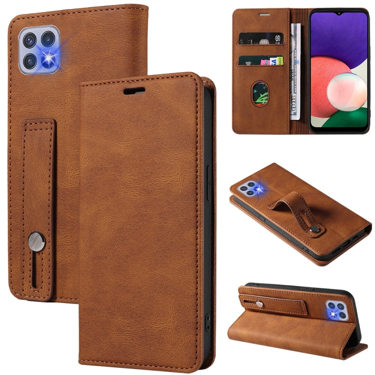 For Samsung Galaxy A22 5G Wristband Magnetic Leather Phone Case
