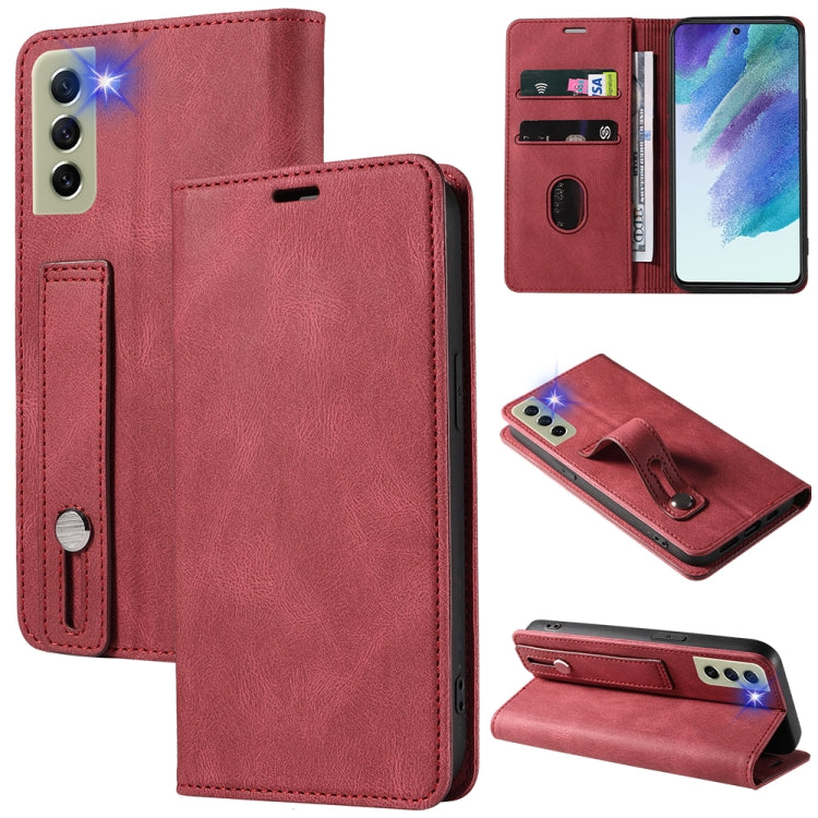 For Samsung Galaxy S21 FE 5G Wristband Magnetic Leather Phone Case
