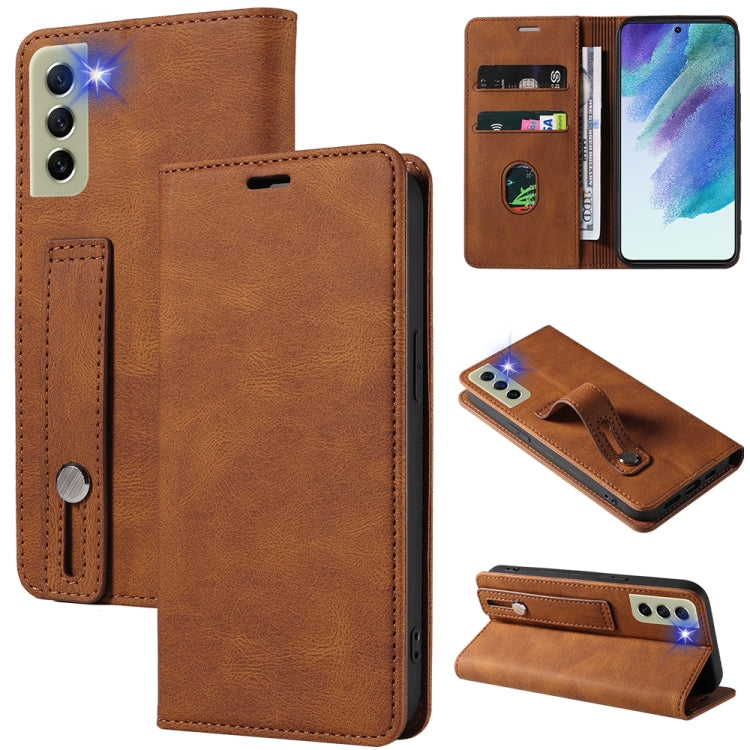 For Samsung Galaxy S21 FE 5G Wristband Magnetic Leather Phone Case