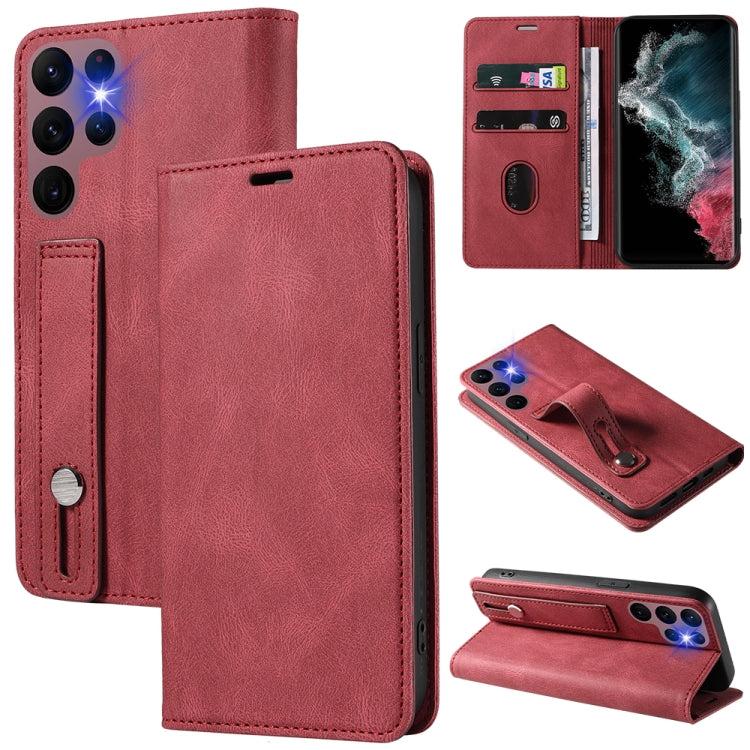 For Samsung Galaxy S21 Ultra 5G Wristband Magnetic Leather Phone Case