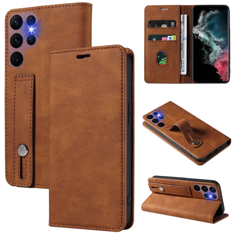 For Samsung Galaxy S21 Ultra 5G Wristband Magnetic Leather Phone Case
