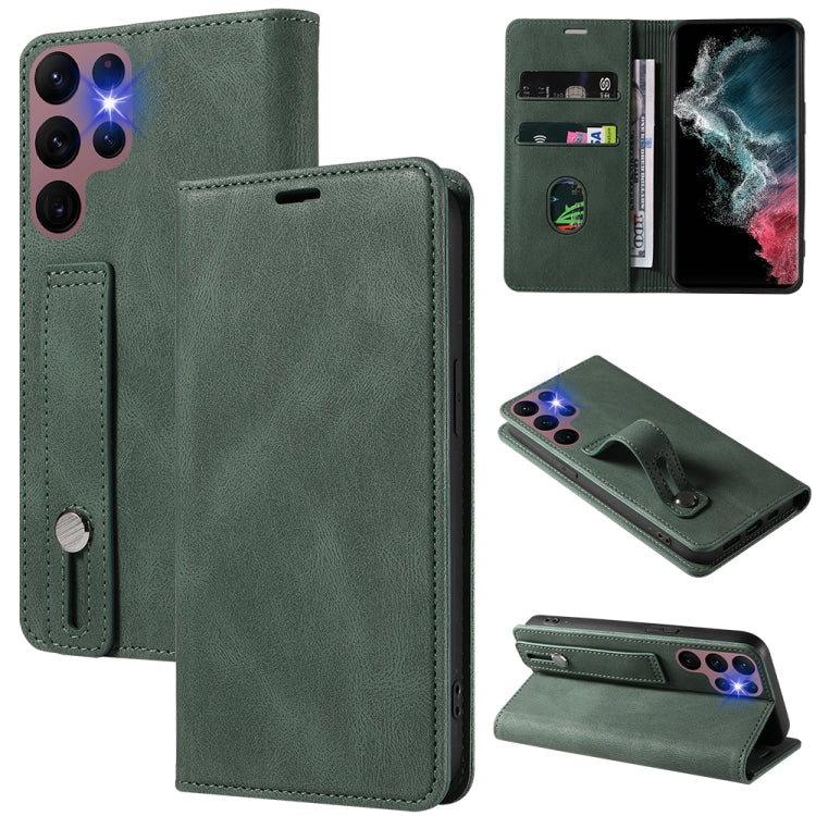 For Samsung Galaxy S22 Ultra 5G Wristband Magnetic Leather Phone Case