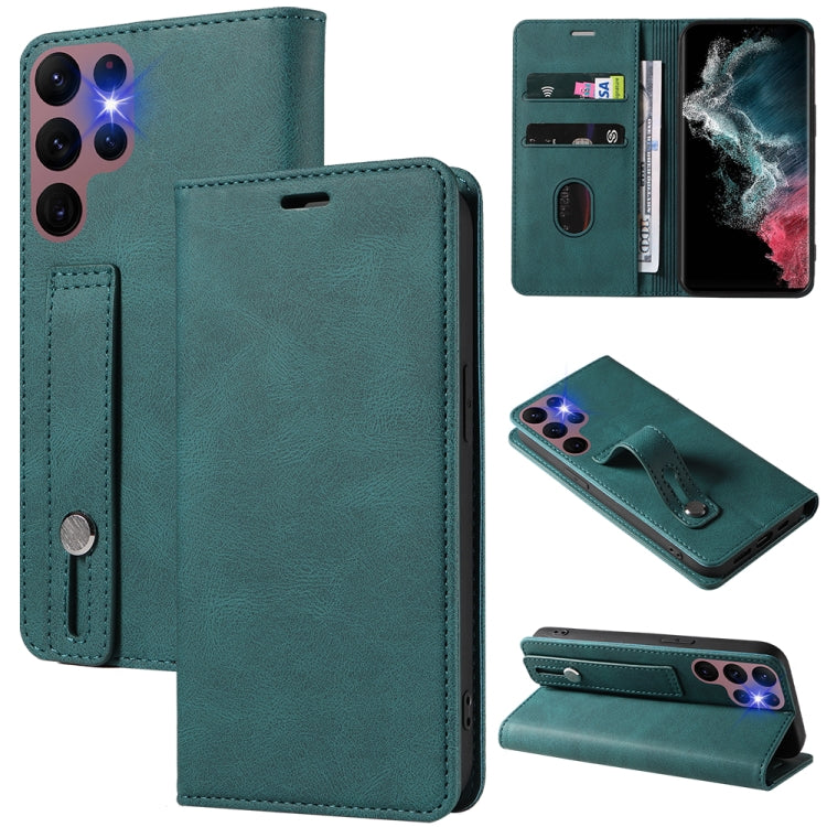 For Samsung Galaxy S22 Ultra 5G Wristband Magnetic Leather Phone Case