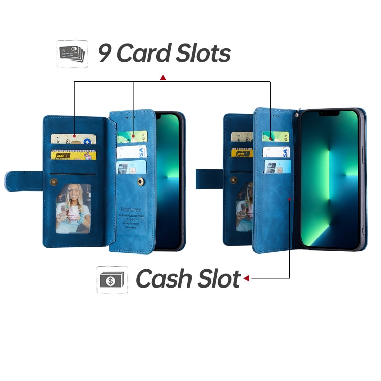 For iPhone 13 9 Card Slots Splicing Magnetic Leather Flip Case
