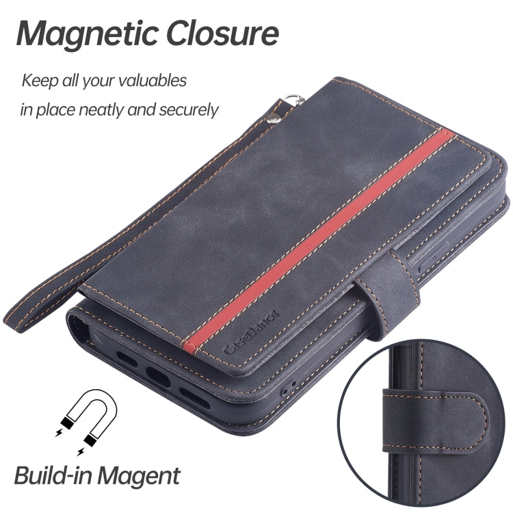 For iPhone 13 Pro Max 9 Card Slots Splicing Magnetic Leather Flip Case (Black)