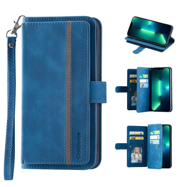 For iPhone 12 / 12 Pro 9 Card Slots Splicing Magnetic Leather Flip Case(Blue)