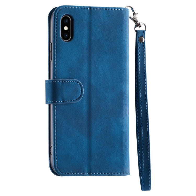 For iPhone XS Max 9 Card Slots Splicing Magnetic Leather Flip Case(Blue)