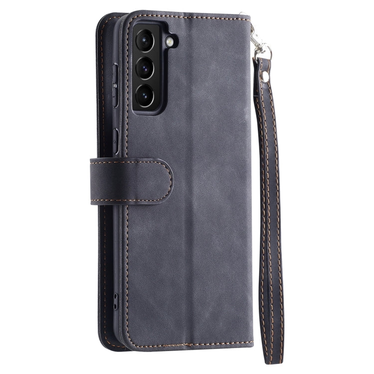 For Samsung Galaxy S21 FE 5G 9 Card Slots Splicing Magnetic Leather Flip Phone Case(Black)