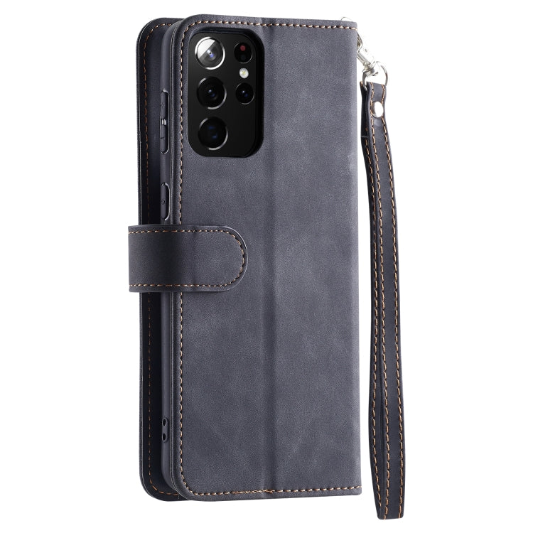 For Samsung Galaxy S21 Ultra 5G 9 Card Slots Splicing Magnetic Leather Flip Phone Case(Black)